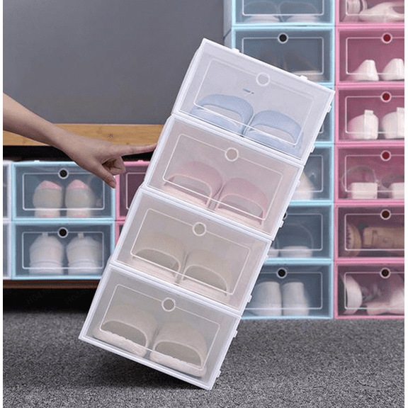 Shoe Organizers and Storages Boxes Foldable Stackable Plastic Shoe Box with Clear Drop-Front Door Organizer for Sneakers Accessories and Home Organization White 5.1 In