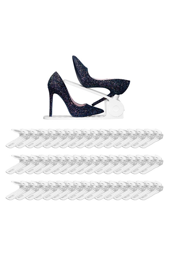 : Shoe Slots Organizer for Closet of White Colour Shoe Stacker Storage with 4 Adjustable Size (Set of 48)