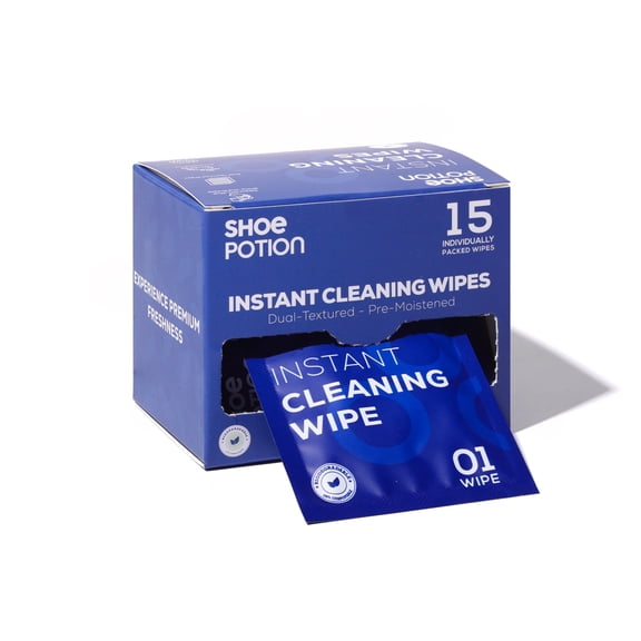 Shoe Potion Sneaker Cleaning Wipes, Fast and Superior Clean, Textured Raised Dots, Pre-Moistened for Effective and Instant Cleaning - Pack of 15 (WIPES)