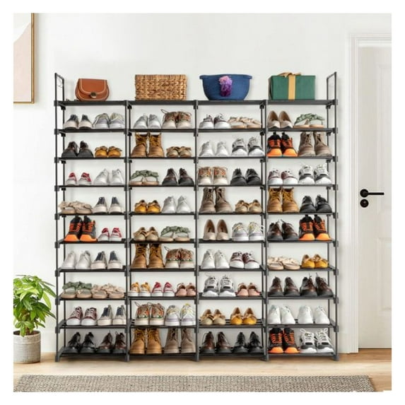 Shoe Rack 10 Tier - 80 Pair Shoe Organizer for Entryway, Stackable Shoe Cabinet, Space Saving Shoe Shelf for Men & Women, Durable Metal & Plastic Construction
