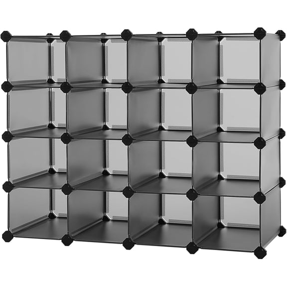 Shoe Rack with 16 Cubes, Interlocking Plastic Shoe Organizer, DIY Storage Cabinet for Closet Entryway Bedroom Garage, Space Saving Design, 12 x 35.1 x 27.2 Inches, Grey ULPC445G02