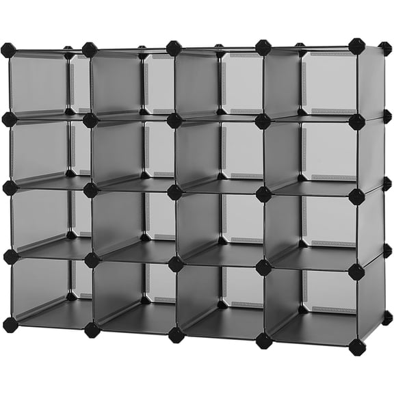 Shoe Rack with 16 Cubes, Interlocking Plastic Shoe Organizer, DIY Storage Cabinet for Closet Entryway Bedroom Garage, Space Saving Design, 12 x 35.1 x 27.2 Inches, Grey