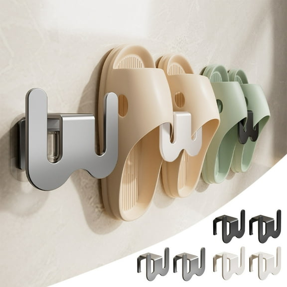 Shoe Rack, 2 Pack No Hole Hanging Organizer, Gray White or Black Aluminum Alloy 8.6x7.6x4.5cm, Non Marking Adhesive for Easy Llation & Space Saving, Perfect for Bathroom Door and Small Space