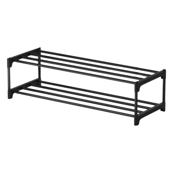 Shoe Rack 2-Tier 18 Inch Underbed Storage, Metal Shelves Layered Shoe Holder Organizer for Bedroom Closets Entry Dorm, Black S