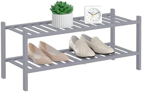 Shoe Rack, 2 Tier Bamboo Shoe Rack for Closet, Stackable Wooden Shoe ...