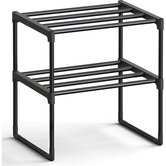 Shoe Rack, 2-Tier Shoe Organizer, Metal Storage Shelf, Upright or Upside Down, for 3-6 Pairs, Stackable, for Entryway, 11.8 x 16.7 x 14.8 Inches, Black