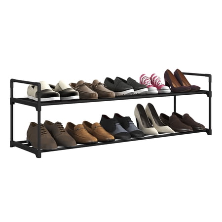 Home-Complete 2-Tier Shoe Rack for 10 Pairs Sneakers, Heels, Boots (Black)