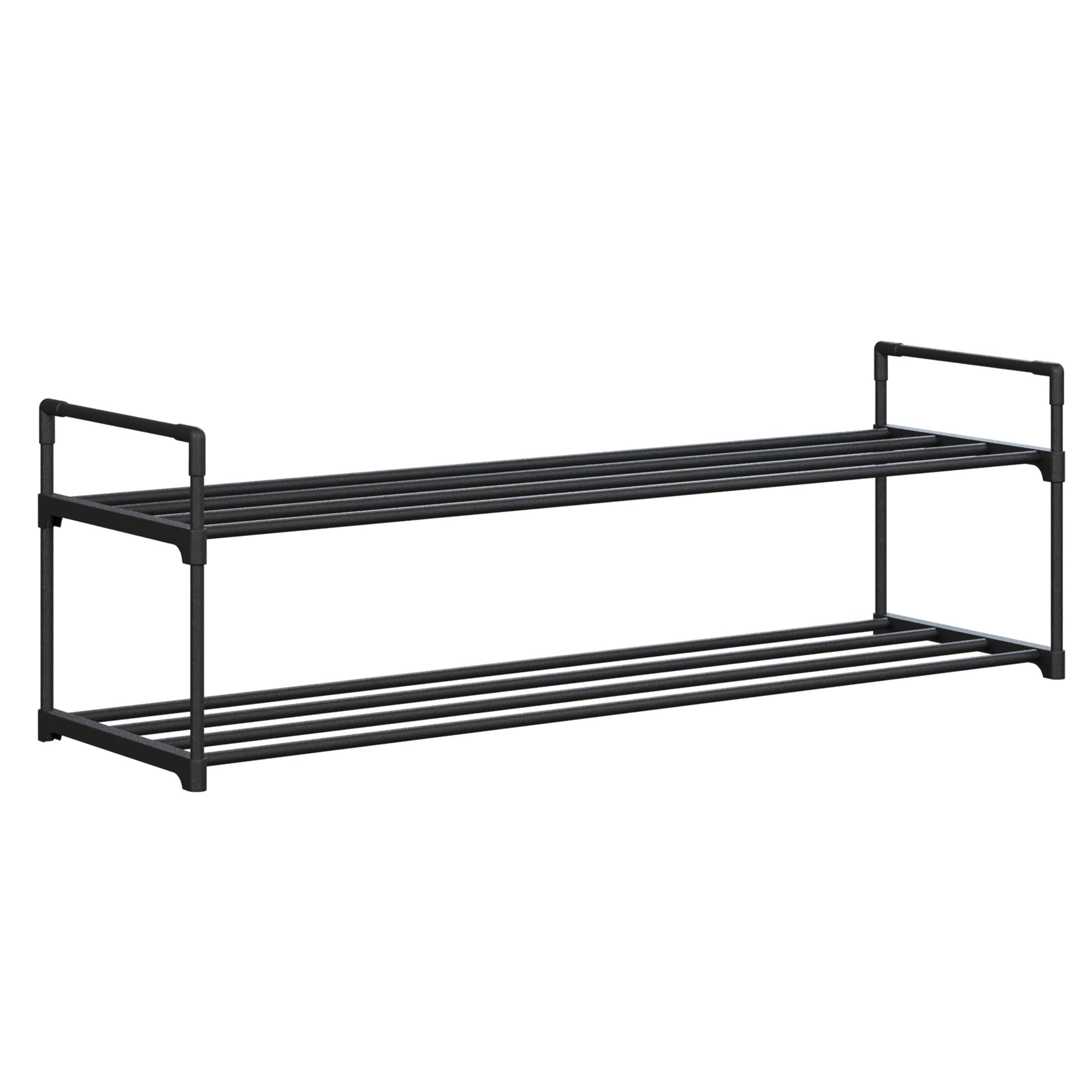 Black 2-Tier Stackable Metal and Plastic Shoe Rack
