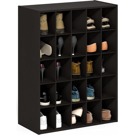Shoe Rack, 25-Cube Shoe Organizer, Stackable Shoe Organizer, 11.7 x 24.2 x 31.5, for Closet Entryway, Office, Garage, Black Dark Oak
