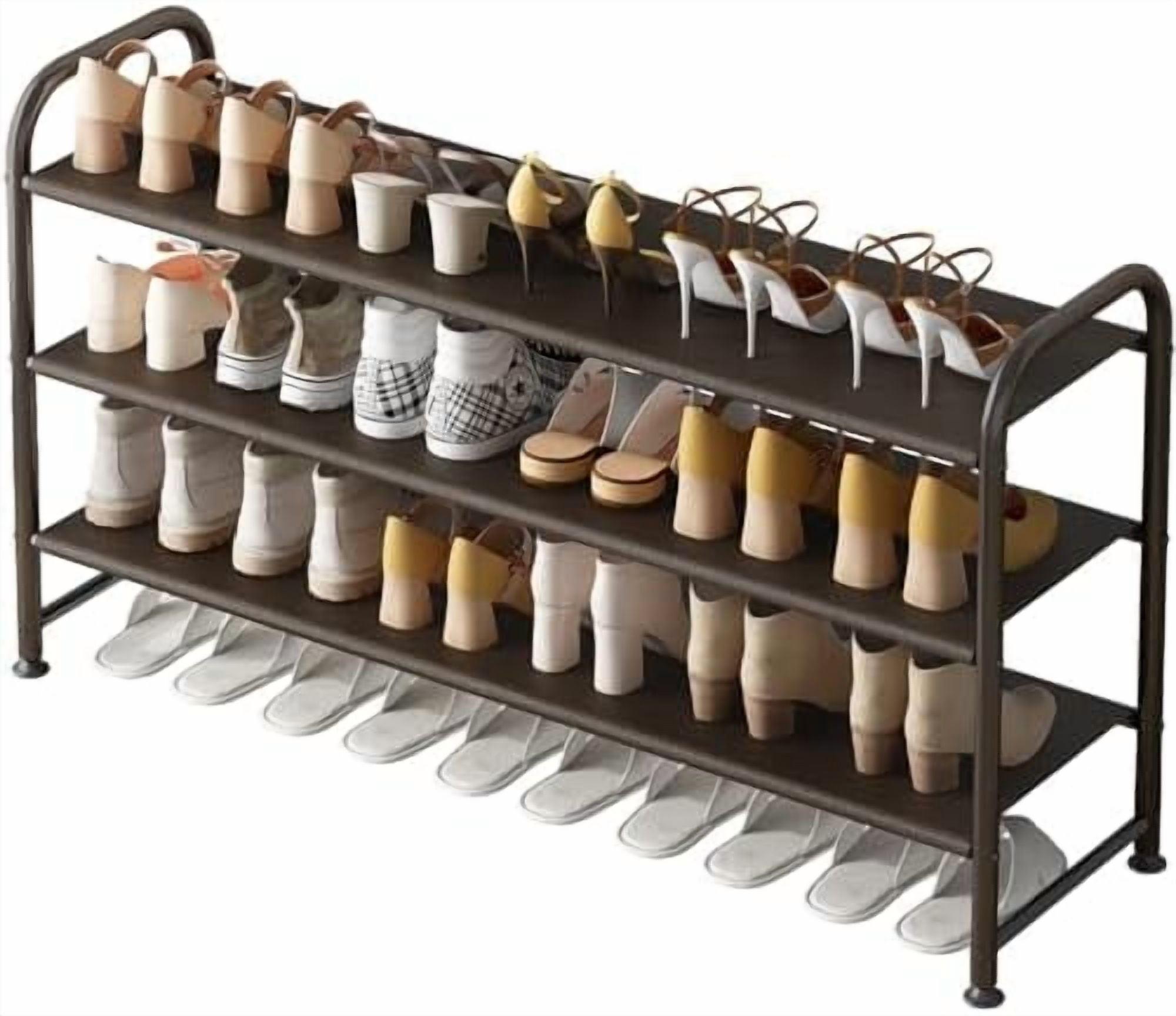 Shoe Rack 3 Tier Long Storage Organizer Wide Metal Shoe Shelf for Closet Entryway Brown