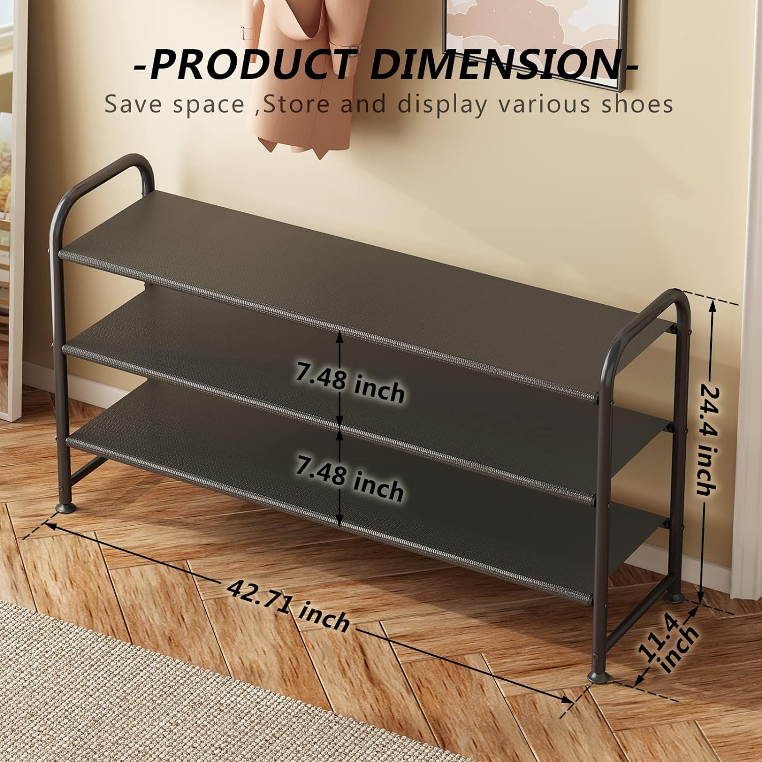 Shoe Rack 3 Tier Long Storage Organizer Wide Metal Shoe Shelf for ...