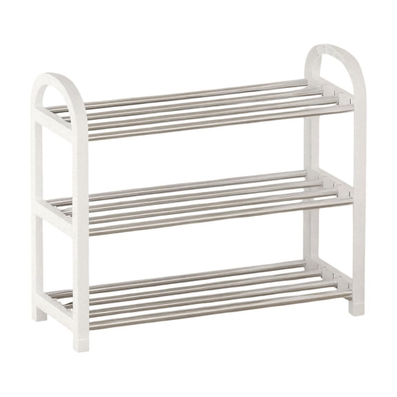 Shoe Rack 3-Tier Plastic Shoe Rack Multi-Level Storage Organizer for Dorm Entryway Compact Shoe Shelf Space Saving Design Easy Assembly Galvanized Steel Frame Durable Construction 3-Tier
