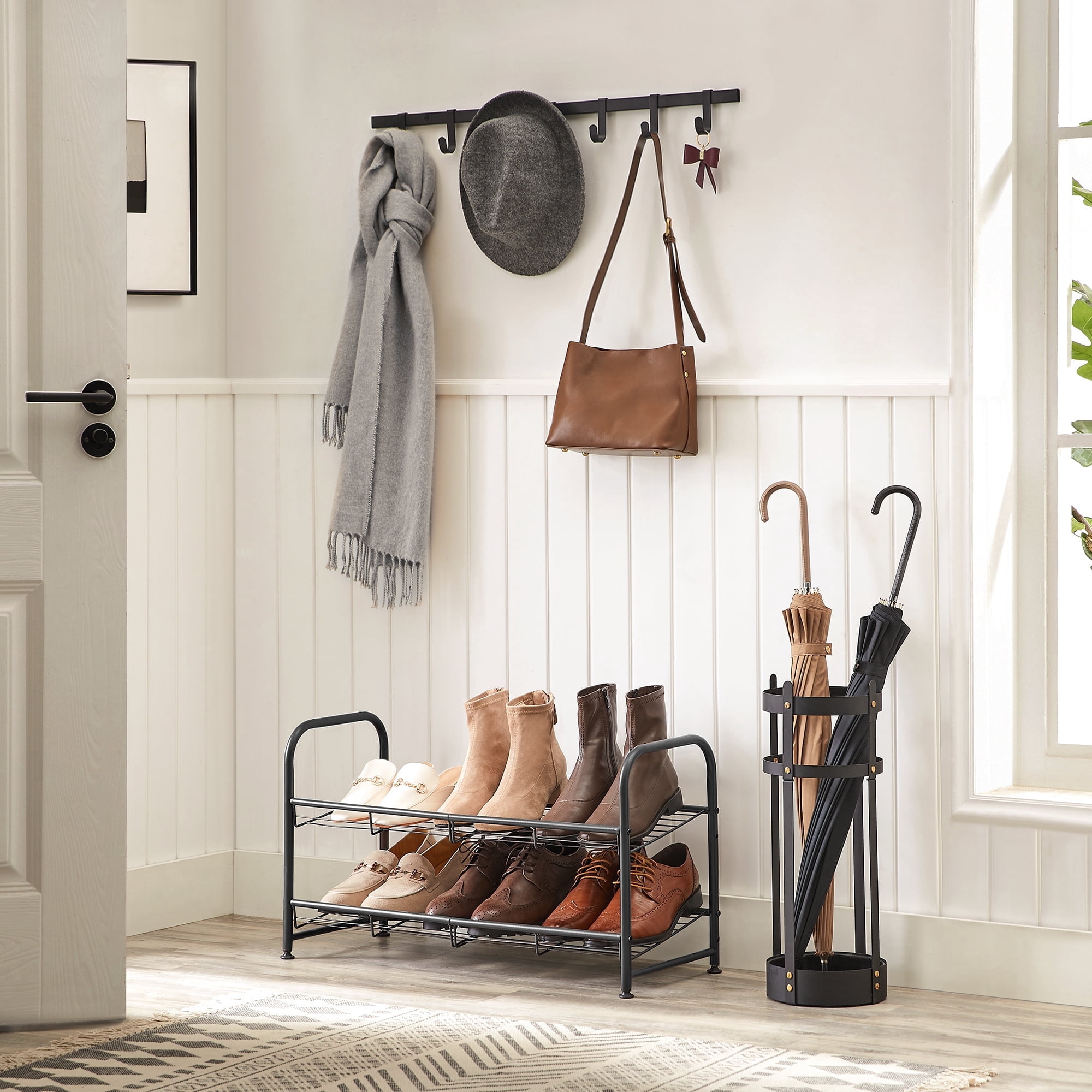 Shoe Rack, 3 Tier Shoe Organizer for Closet, Holds up to 12 Pairs of Shoes, Shoe Rack for Front Door Entrance, Metal Shoe Shelf with Adjustable Tilt Angle, for Entryway