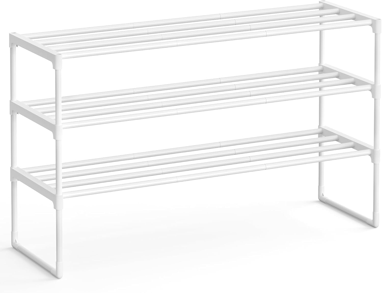 Shoe Rack, 3-Tier Shoe Organizer, Metal Storage Shelf, Upright or ...