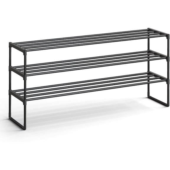 Shoe Rack, 3-Tier Shoe Organizer, Metal Storage Shelf, Upright or Upside Down, for 4-8 Pairs, Stackable, for Entryway, 11.8 x 16.7 x 21.5 Inches, Black ULSA003B01