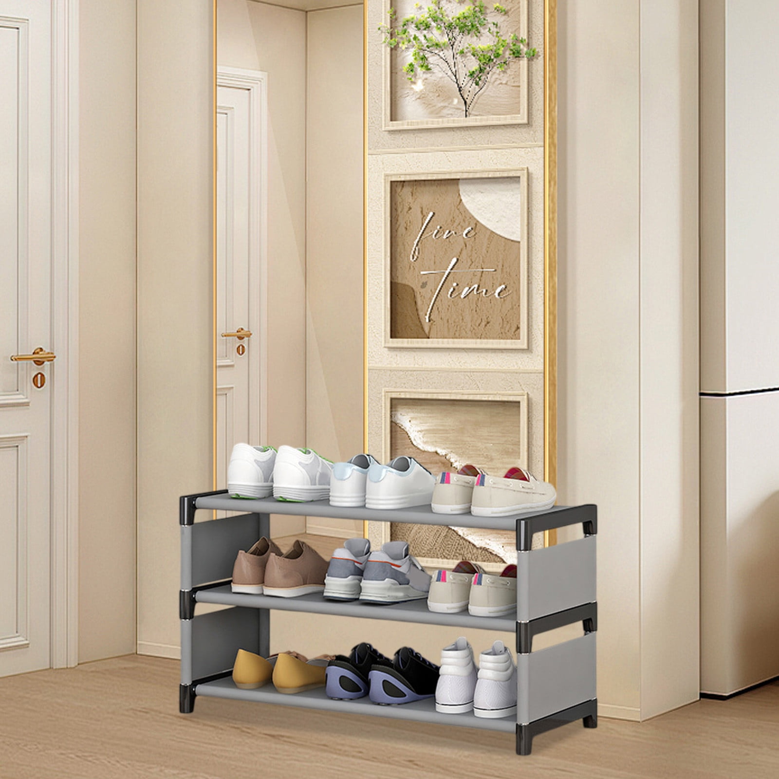 Shoe Rack, 3-Tier Shoe Organizer, Non-Woven Storage Shelf, Upright or ...