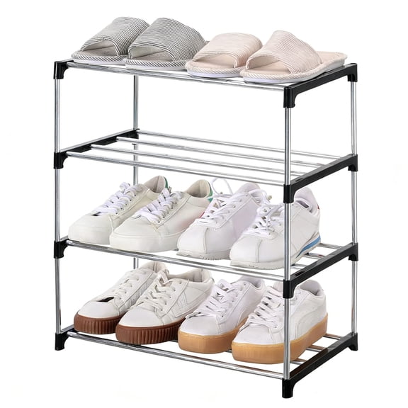 Shoe Rack, Metal Shoe Shelf, Stackable Shoe Rack, 4 Tier Shoe Organizer, Hallway and Closet Space Saving Storage and Organization, Space Saving Shoe Storage for Entryway Closet