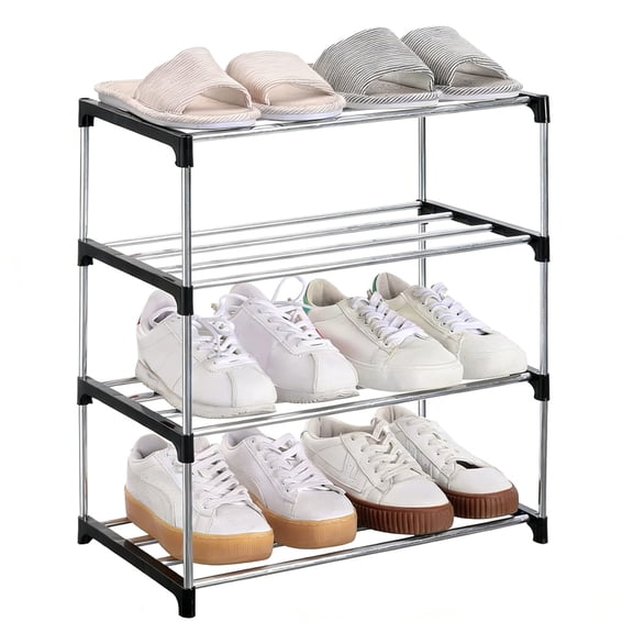 Shoe Rack, 4 Tier Small Metal Shoe Shelf,  Shoe Organizer, Hallway and Closet Space Saving Storage and Organization, Space Saving Shoe Storage for Entryway Closet