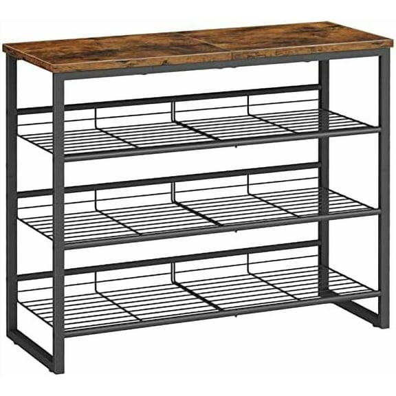 Shoe Rack, 4 Tier Shoe Organizer, Adjustable Shoe Shelves, Flat or Slanted, Holds 9-12 Pairs, Stable and Durable for Entryway, Closet, Rustic Brown and Black BF09XJ01