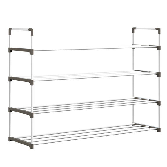 Shoe Rack - 4-Tier Shoe Organizer for Closet, Bathroom, Entryway - Shelf Holds 20 Pairs Sneakers, Heels, Boots by Home-Complete (White)