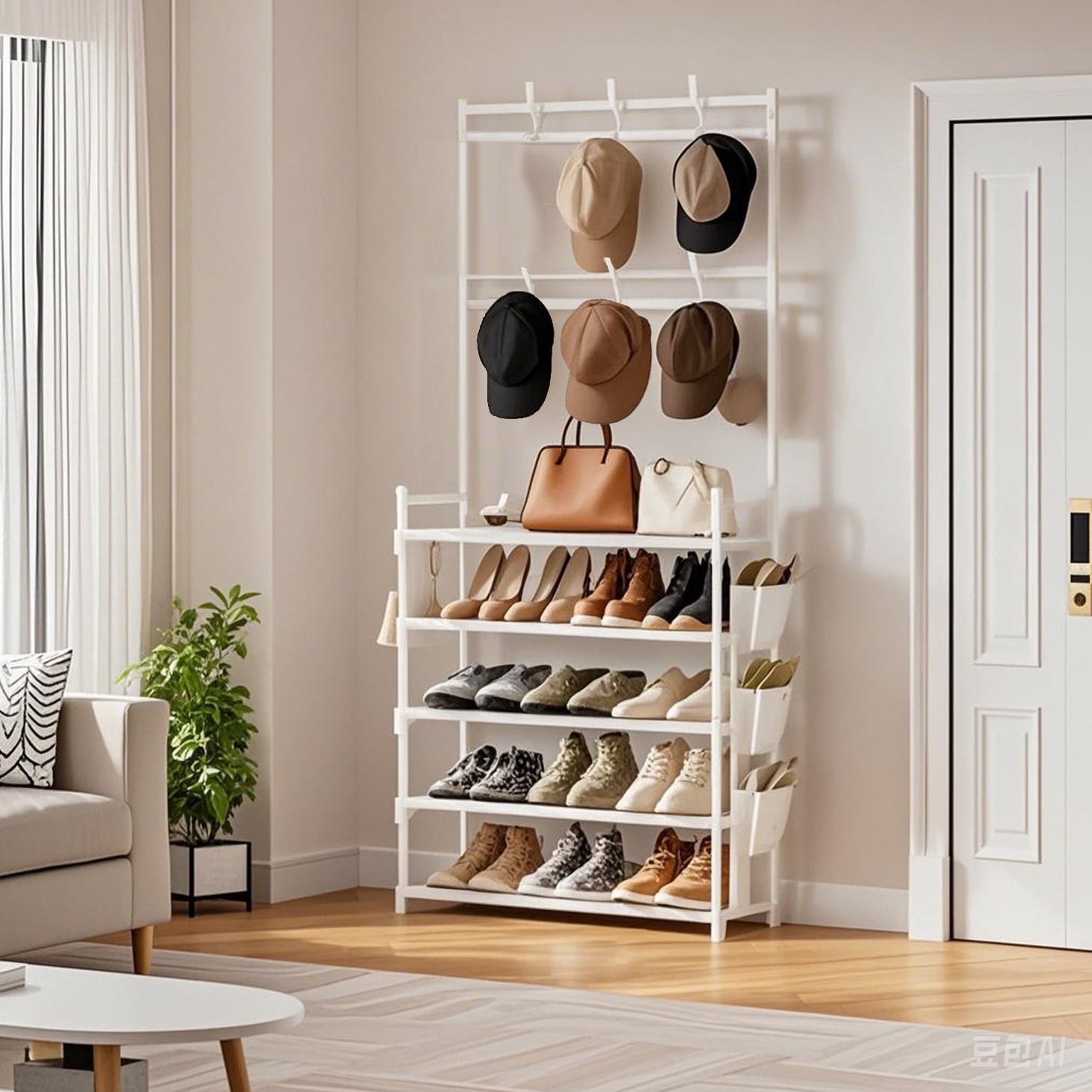 Side Way Shoe Rack Shoe Rack 5 Tier for Closet Entrance Shoe Rack Organizer with Hooks and ...