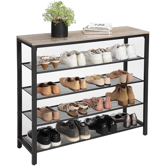 Shoe Rack, 5-Tier Shoe Storage Organizer with 4 Mesh Shelves for 16-20 Pairs and Large Surface for Bags