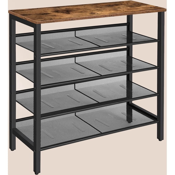 Shoe Rack, 5-Tier Shoe Storage Unit Flat & Slant Adjustable Shoe Organizer Shelf for 16 Pairs, Durable and Stable, for Entryway, Hallway, Closet, Dorm Room, Industrial, Rustic Brown BF01XJ01