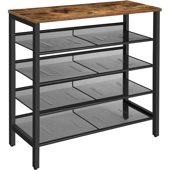 Shoe Rack, 5-Tier Shoe Storage Unit Flat & Slant Adjustable Shoe Organizer Shelf for 16 Pairs, Durable and Stable, for Entryway, Hallway, Closet, Dorm Room, Industrial, Rustic Brown BF01XJ01