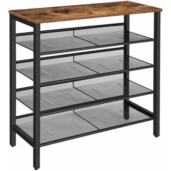Shoe Rack, 5-Tier Shoe Storage Unit Flat & Slant Adjustable Shoe Organizer Shelf for 16 Pairs, Durable and Stable, for Entryway, Hallway, Closet, Dorm Room, Industrial, Rustic Brown BF01XJ01