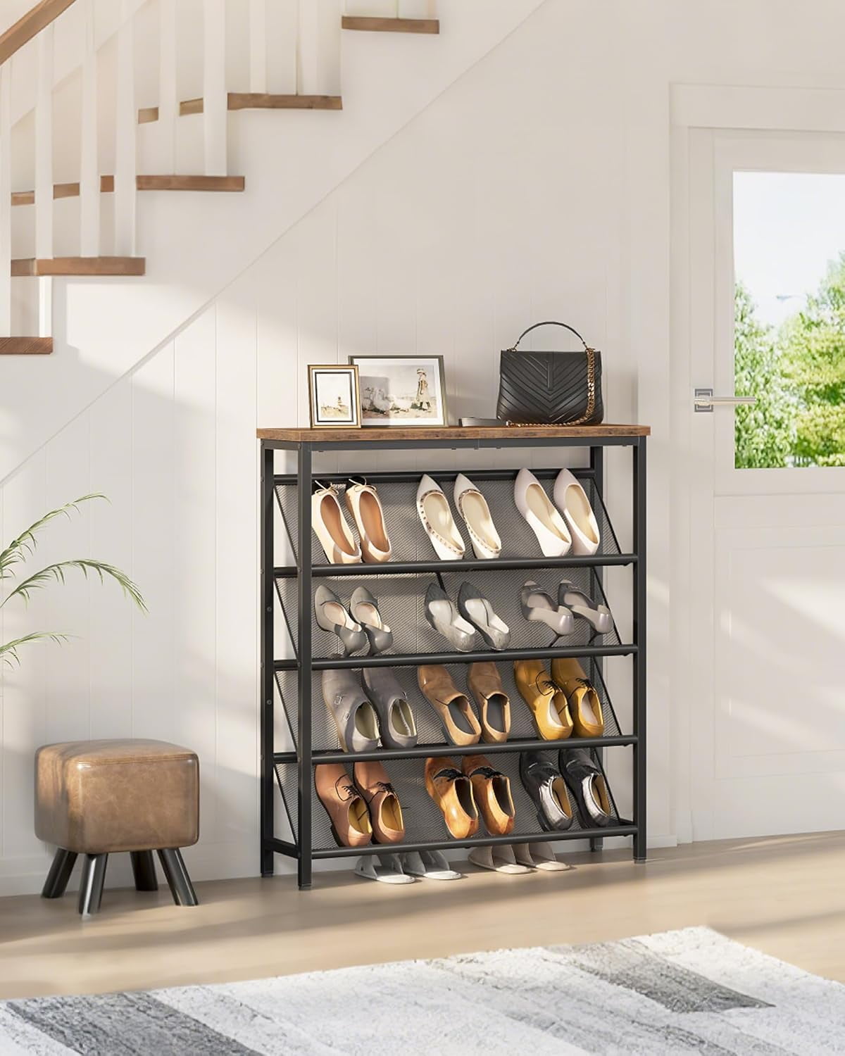 Shoe Rack, 5-Tier Slanted Shoe Storage Shelf, Narrow Shoe Rack for ...