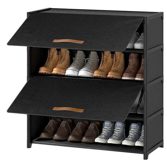 Shoe Rack 5 Tier Storage Cabinet With Door 20 Pair Plastic Shelves Organizer For Closet Entryway Hallway Bedroom Black