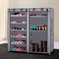 thumbnail image 1 of Shoe Rack, 6-Row 2-Line 12 Lattices Non-woven Fabric, Gray, 1 of 11