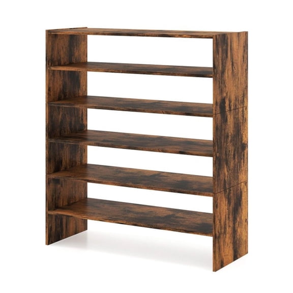 Shoe Rack 6 Tier, Entryway Organizer, Stackable Shoe Shelf, Rustic Brown