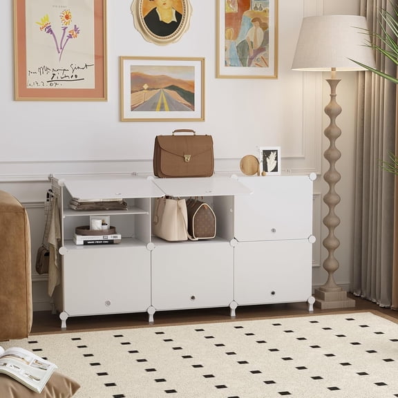 Shoe Rack, 6 Tier Shoe Storage Cabinet with Door, 32 Pair Shoe Organizer Shelves for Closet Hallway Bedroom Entryway, White