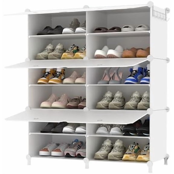 Shoe Rack, 6 Tier Shoe Storage Cabinet with Door, 32 Pair Shoe Organizer Shelves for Closet Hallway Bedroom Entryway, White