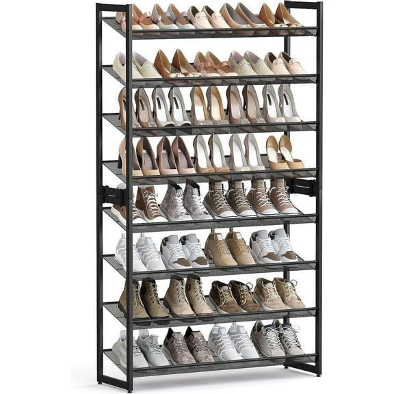Shoe Rack 8-Tier Holds 32-40 Pairs Shoe Organizer Metal Shoe Storage for Garage Entryway Set of 2 4-Tier Stackable Shoe Shelf with Adjustable Flat or Angled Shelves Black