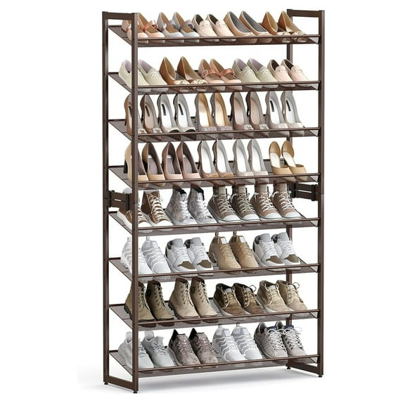 Shoe Rack, 8-Tier Shoe Organizer, Metal Rack for Garage, Set of 2, 4-Tier Stackable Shelf, with Adjustable Flat or Angled Shelves, 32-40 Pairs, Bronze ULMR08A