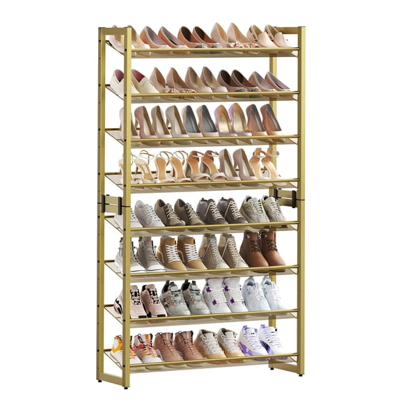 Shoe Rack, 8-Tier Shoe Organizer, Metal Rack for Garage, Set of 2, 4-Tier Stackable Shelf, with Adjustable Flat or Angled Shelves, 32-40 Pairs, Ink Black ULMR08B