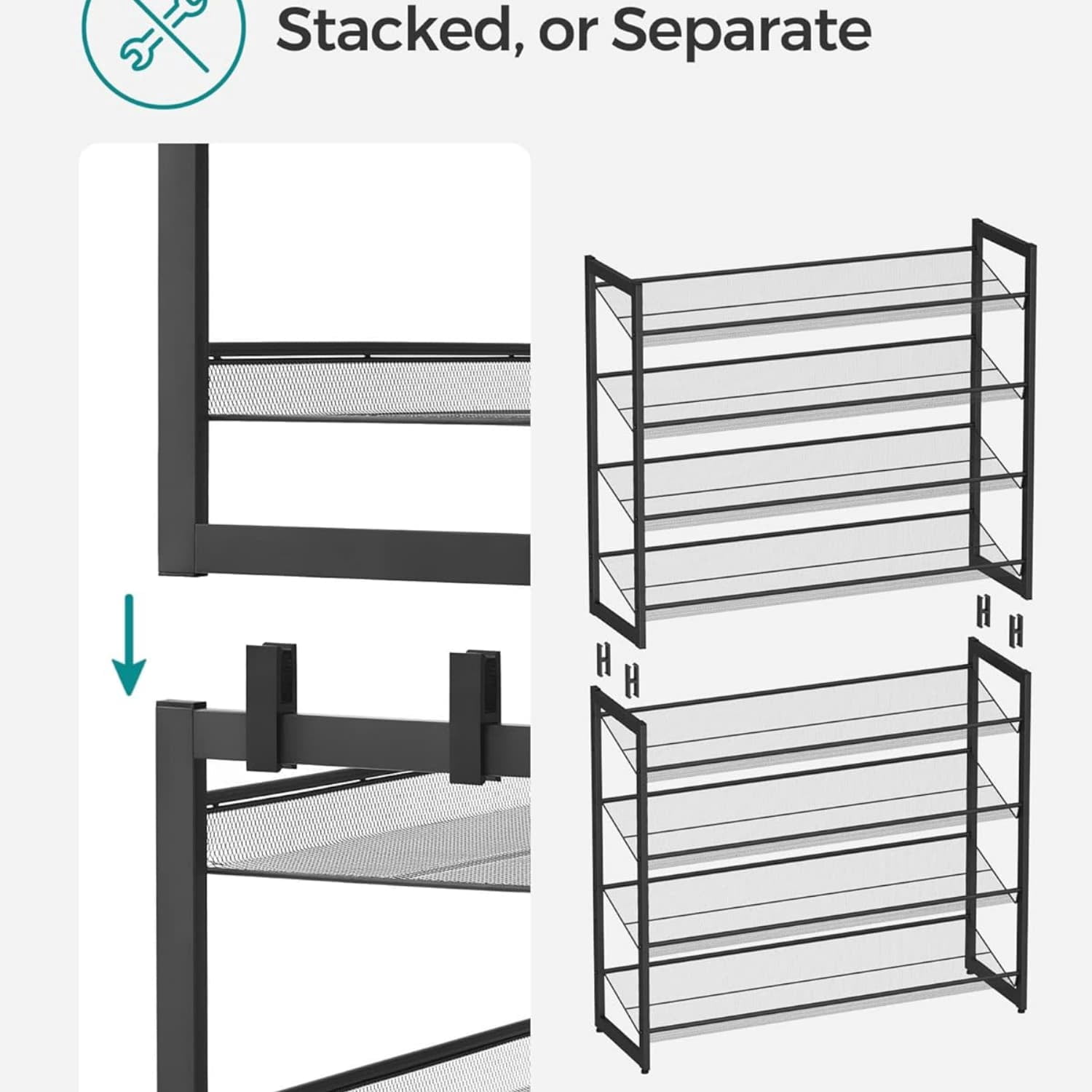 Shoe Rack, 8-Tier Shoe Organizer, Metal Rack for Garage, Set of 2, 4 ...