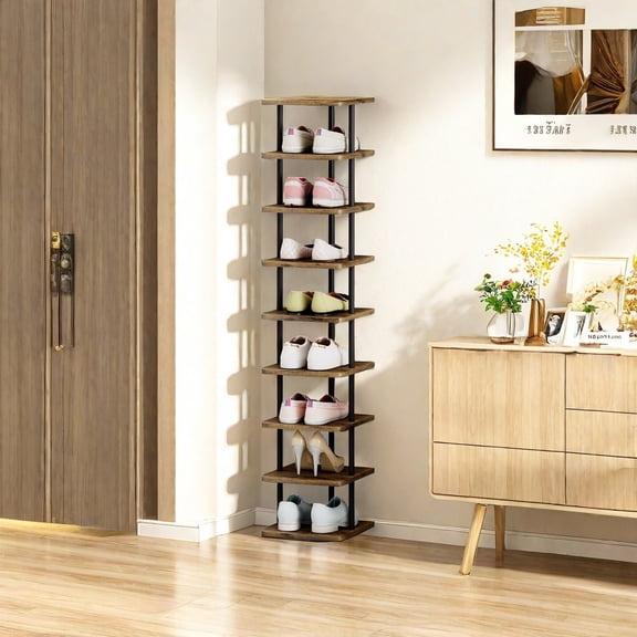 Shoe Rack 9 Tier Vertical Storage Organizer - Narrow Metal Slim Shelf - Modern Free Standing Shoe Tower - Saving Space for Closet Entryway Bedroom - For Home Organization - Perfect Gift