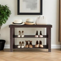 JIOABL Shoe Rack Bench, 3-Tier Bamboo Storage Organizer, Suitable for Bedroom Living Room Balcony, Brown