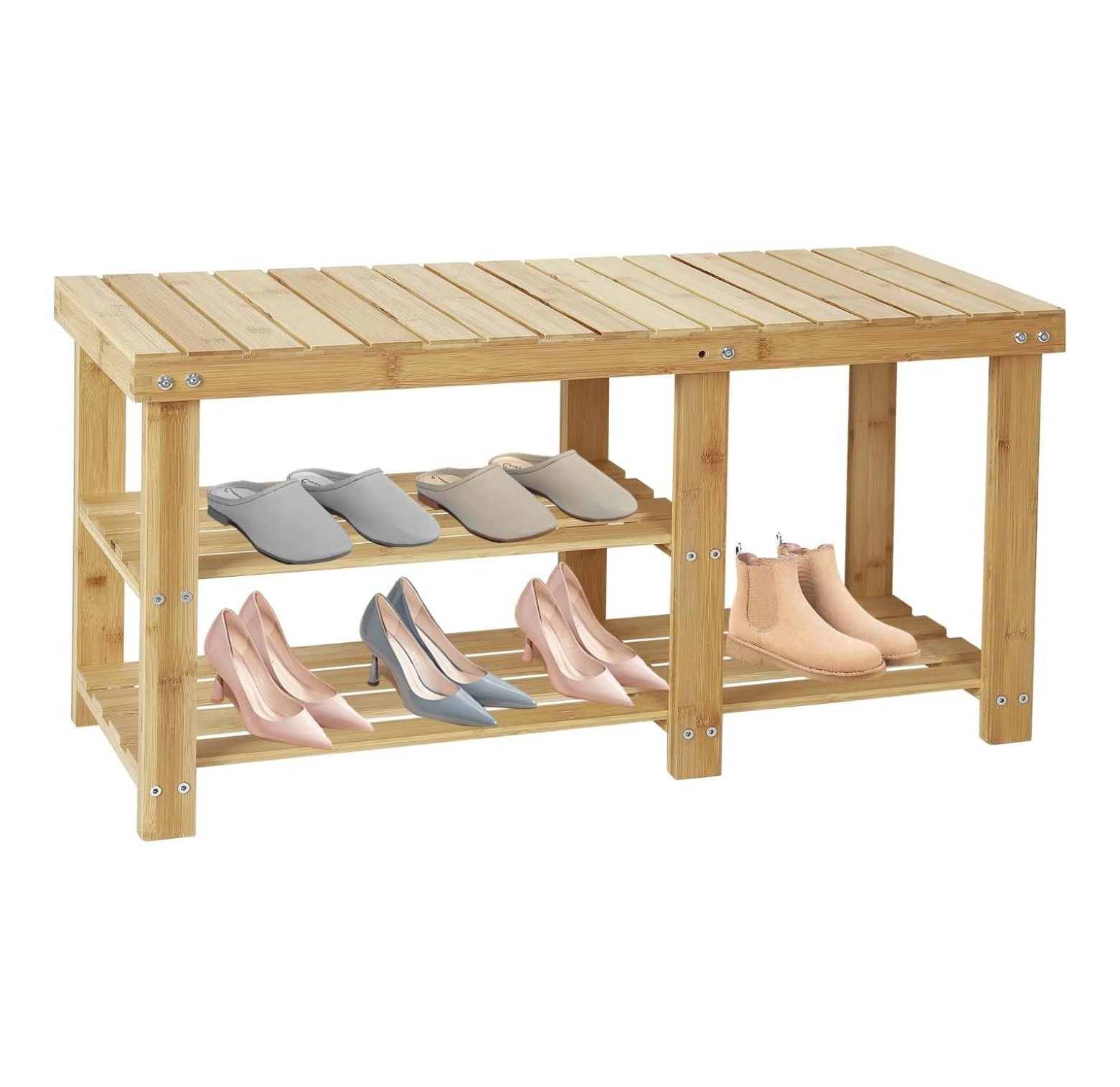 Shoe Rack Bench, 3 Tier Shoe Organizer for Entryway Storage, Small