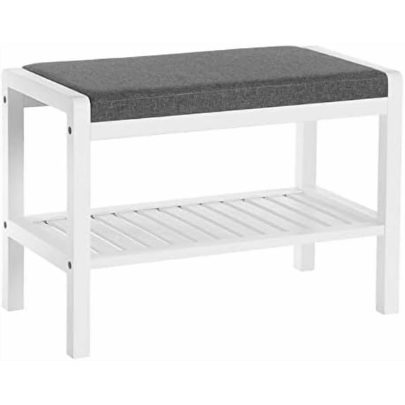 Shoe Rack Bench with Cushion Upholstered Padded Seat, Storage Shelf, Shoe Organizer, Holds Up to 350 lb, Ideal for Entryway Bedroom Living Room Hallway Garage Mud Room Gray and White ULBS65WN