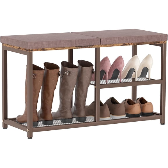 Shoe Rack Bench for Entryway 3-Tier, Free Standing Shoe Racks with Seat Cushion, Narrow Shoe Storage Shelf with Boot Organizer, Shoe Rack for Small Spacesh with Wood Bench (Brown Brown)
