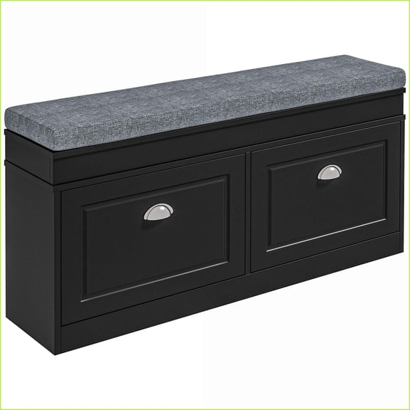 Shoe Rack Bench, Modern Entryway Storage with Cushion, 2 Drawers, Adjustable Shelf, Holds 8 Pairs | Black | MDF