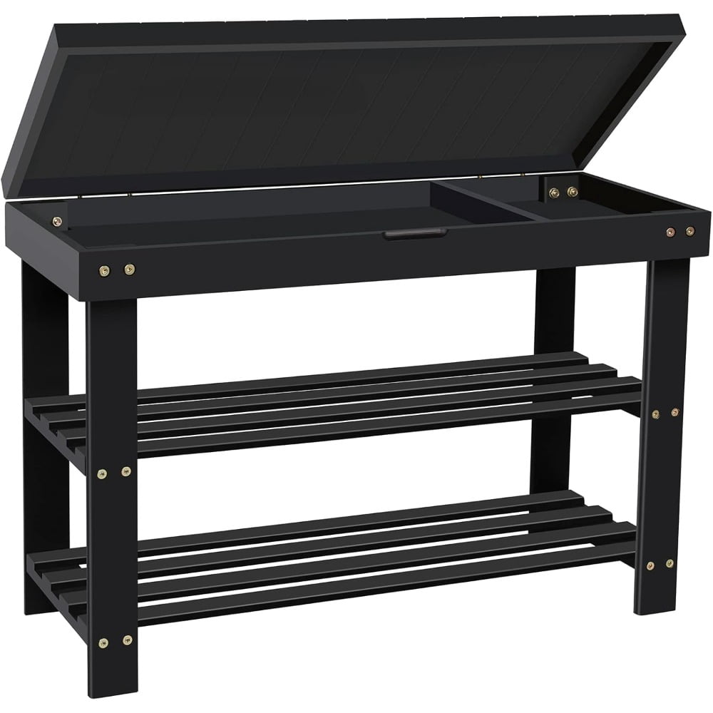 Shoe Rack Bench Short Shoe Rack Bench for Entryway,3-Tier Bamboo Small Bench with Storage ...