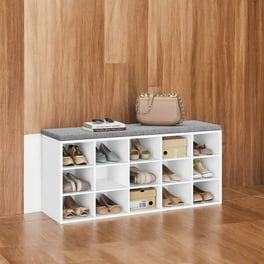 Shoe Rack Bench with Cushion 15-Cube Storage Bench Storage Cabinet