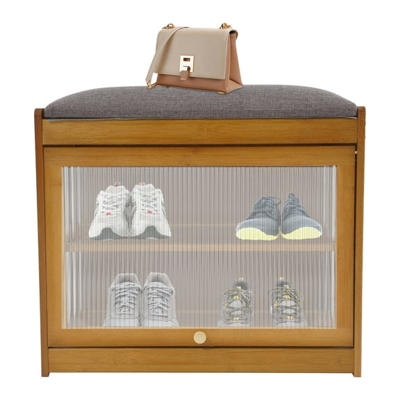 Shoe Rack Bench with Cushion Raised Bottom Feet, Shoe Rack Bench with Storage Space Ideal for Entrances, Hallways, Bedrooms, and More.