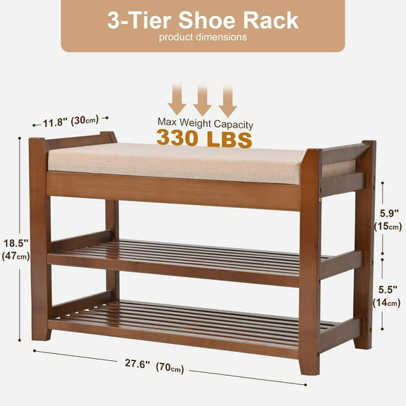 Shoe Rack Bench with Cushion, Shoe Rack for Front Door Entrance, Shoe Bench with Storage for Entryway Hallway Bedroom Living Room