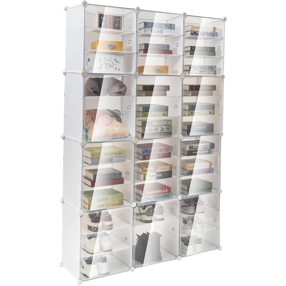 Shoe Rack Box, Foldable Shoe Storage Boxes 3 x 12-Tiers Stackable Shoes Organizer, 72 Pairs DIY Shoe Stand, Foldable Shoe Storage Rack for Putting Slippers Boots in Living Room Hallway